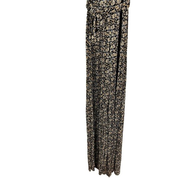 Zara Black & Yellow Floral Printed Crinkle Wide Leg Belted Jumpsuit Size Small - Picture 11 of 14